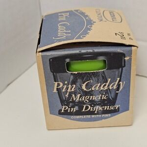 Vintage Scovill Clinton Pin Caddy Magnetic Pin Dispenser Green USA No 43 Pins